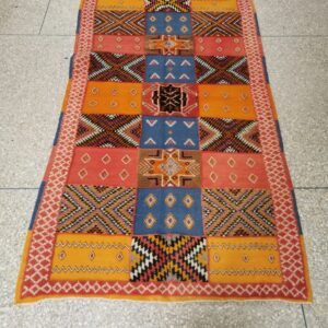 Handmade colorful Taznakht Moroccan rug with geometric Berber patterns 200x105 cm